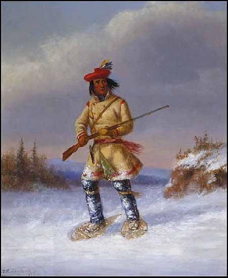 Cornelius Krieghoff Indian Trapper with Red Feathered Cap in Winter China oil painting art